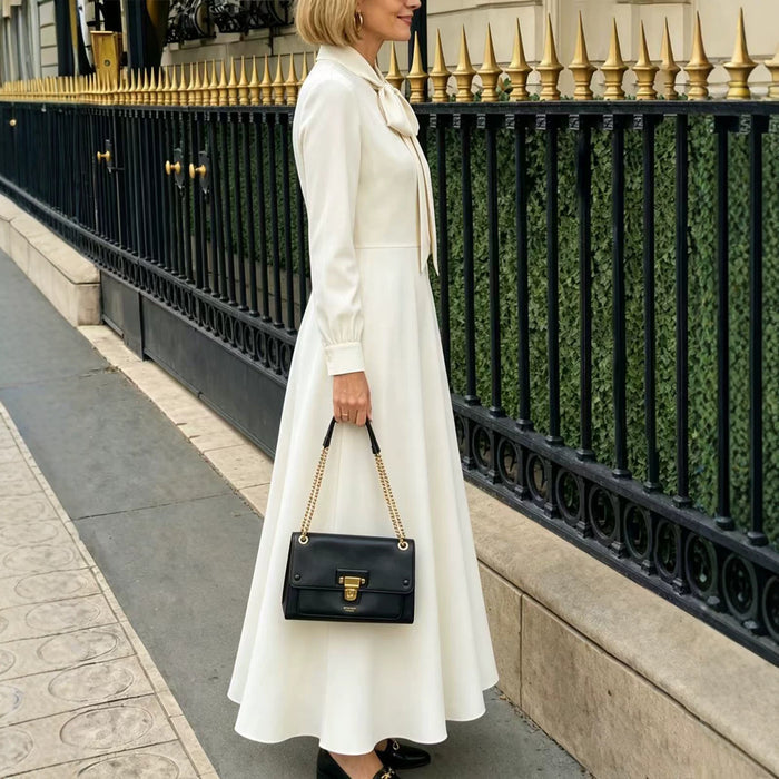 Springautumn Long-sleeve Puff-sleeve Dress With Bow Details At The Hem by Ricaloux