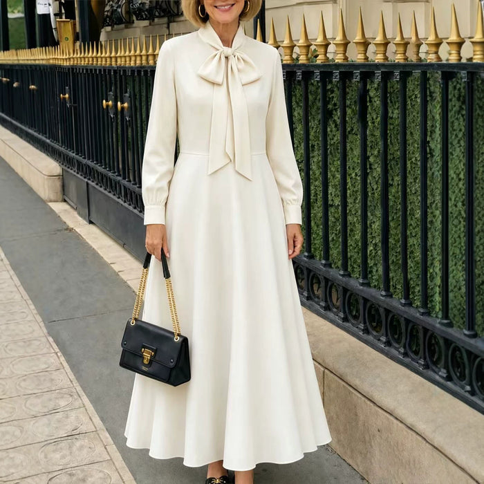 Springautumn Long-sleeve Puff-sleeve Dress With Bow Details At The Hem by Ricaloux