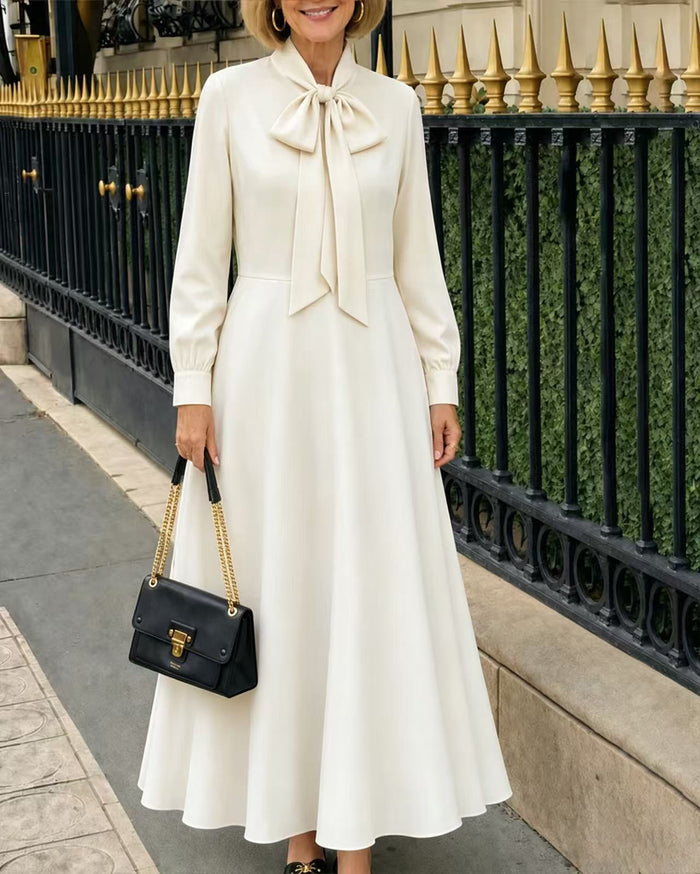 Springautumn Long-sleeve Puff-sleeve Dress With Bow Details At The Hem by Ricaloux