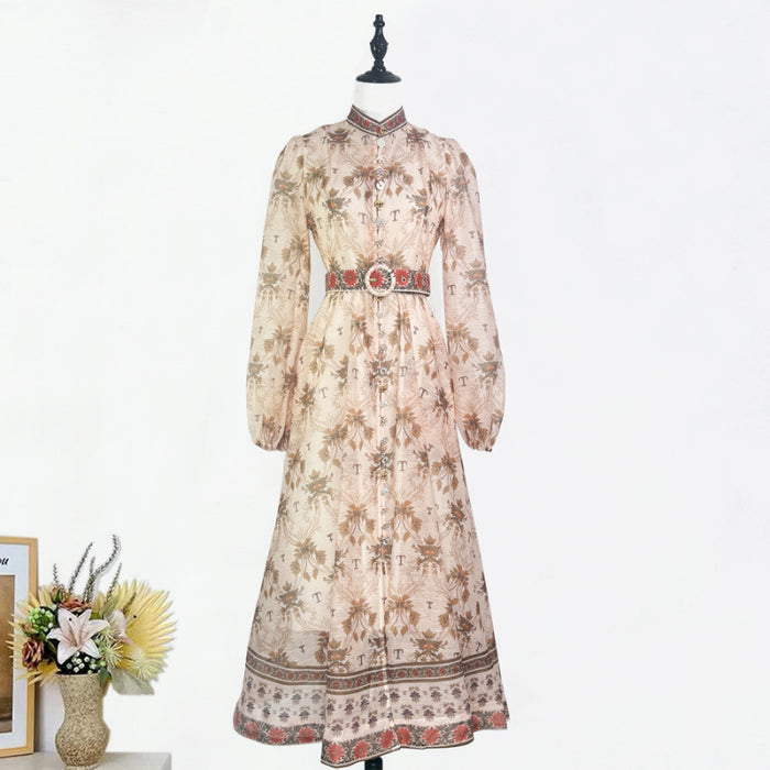Stand-collar Single-breasted Dress With Puff Sleeves A Fitted Waist – Premium 0 | RICALOUX
