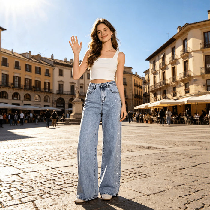Straight-leg Stretch Studded Jeans For Women by Ricaloux