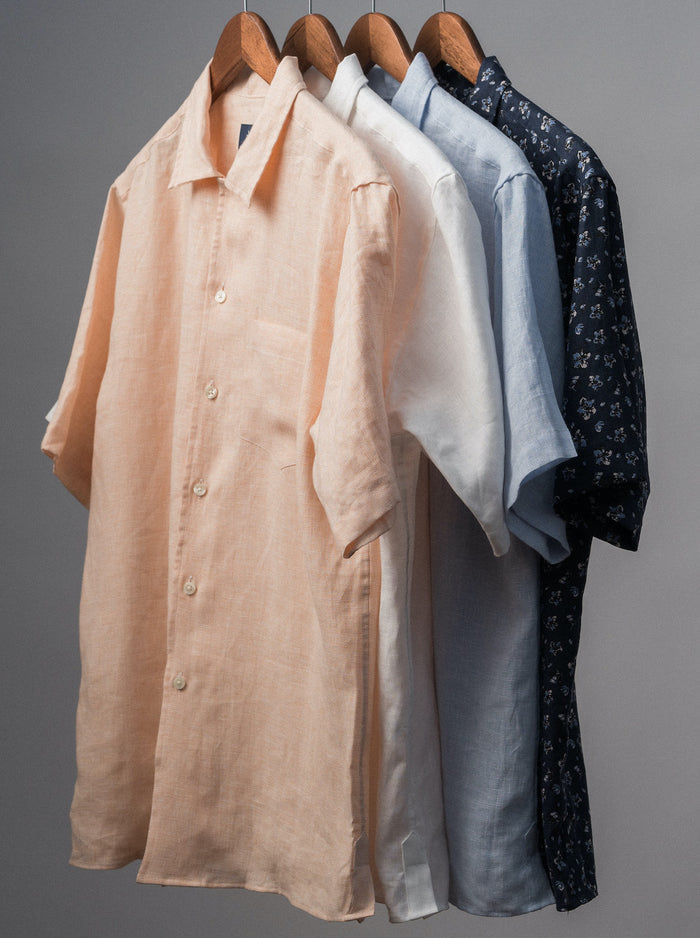 STRIPED LINEN SHORT SLEEVE CAMP SHIRT - MINT STRIPE