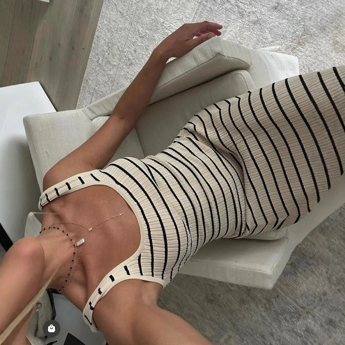 Striped Vest Long Dress Summer Womens by Ricaloux