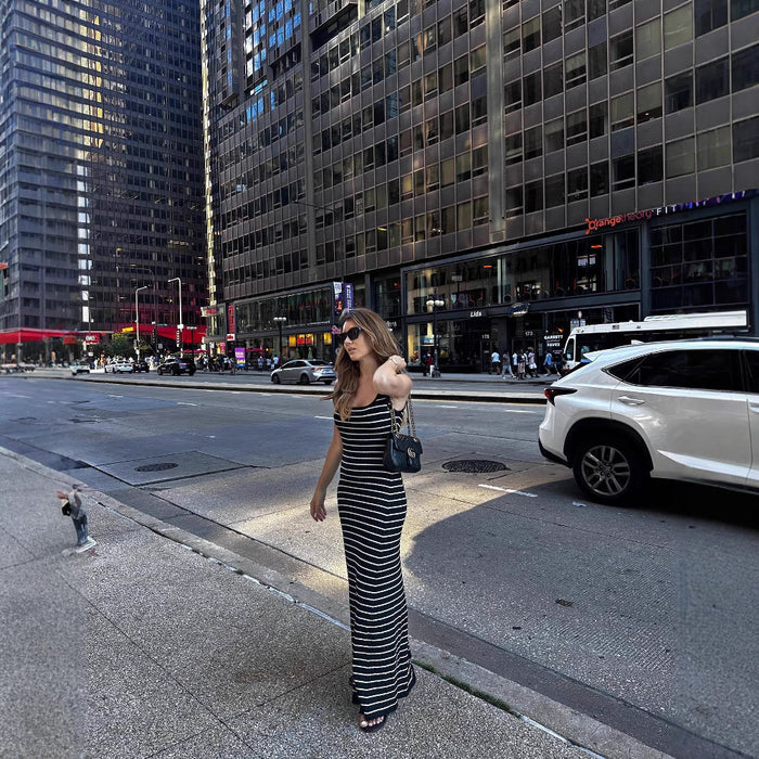 Striped Vest Long Dress Summer Womens by Ricaloux