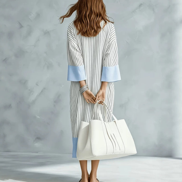 Stylish Casual V-neck Striped Dress For Women by Ricaloux