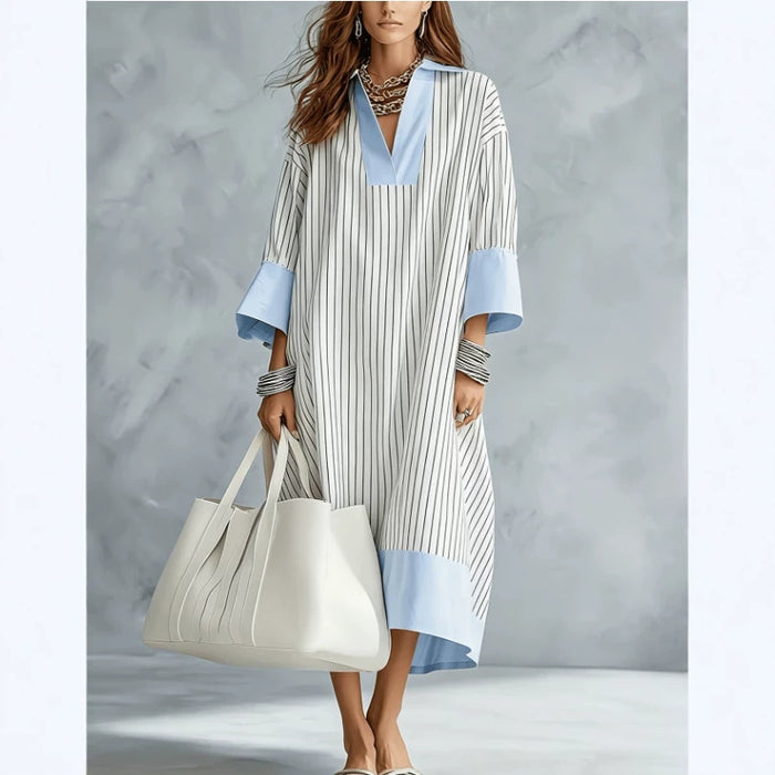Stylish Casual V-neck Striped Dress For Women by Ricaloux