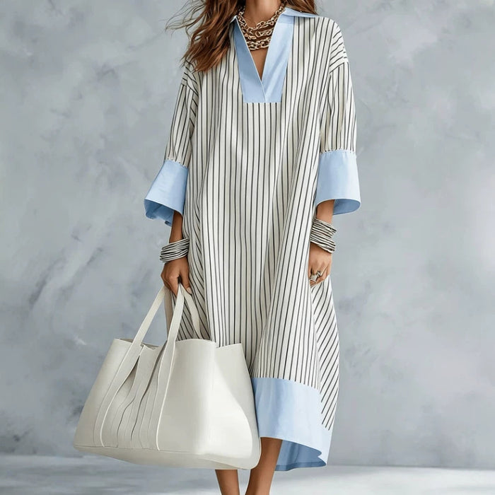 Stylish Casual V-neck Striped Dress For Women by Ricaloux