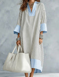 Stylish Casual V-neck Striped Dress For Women by Ricaloux