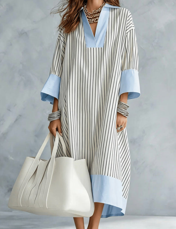 Stylish Casual V-neck Striped Dress For Women by Ricaloux