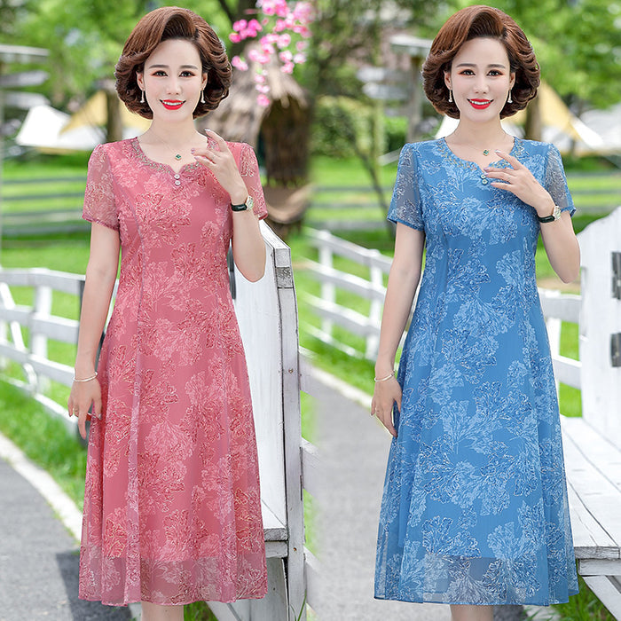 Stylish Short-sleeved Summer Dress For Middle-aged Moms – Premium 0 | RICALOUX