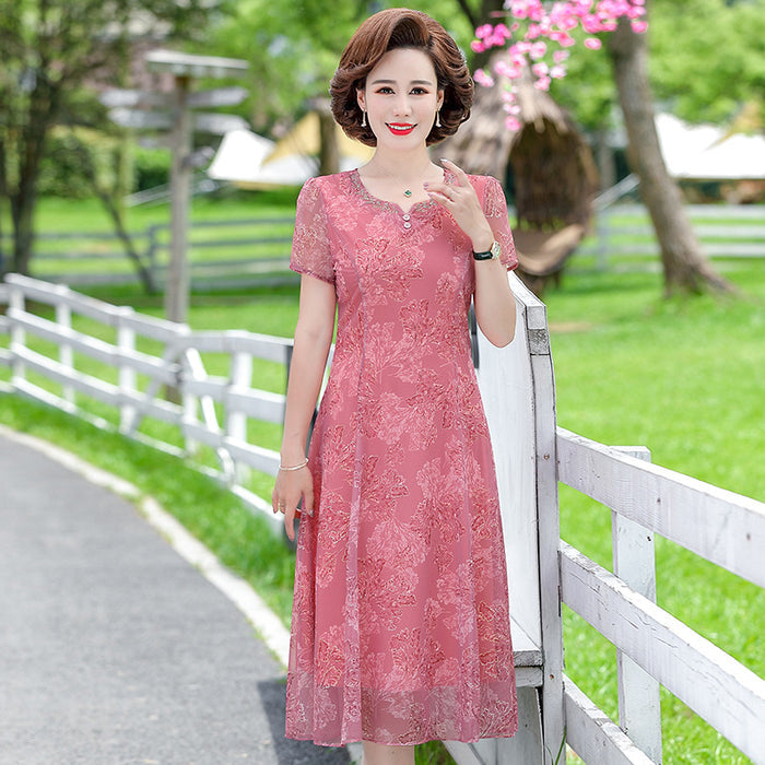 Stylish Short-sleeved Summer Dress For Middle-aged Moms – Premium 0 | RICALOUX