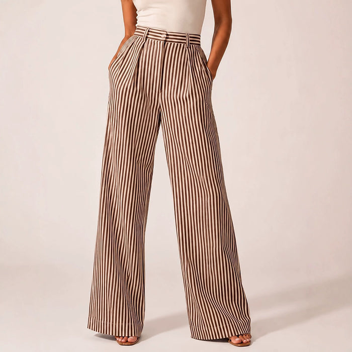 Stylish Striped Versatile Wide-leg Relaxed-fit Suit Trousers by Ricaloux