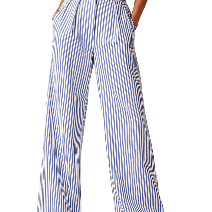 Stylish Striped Versatile Wide-leg Relaxed-fit Suit Trousers by Ricaloux