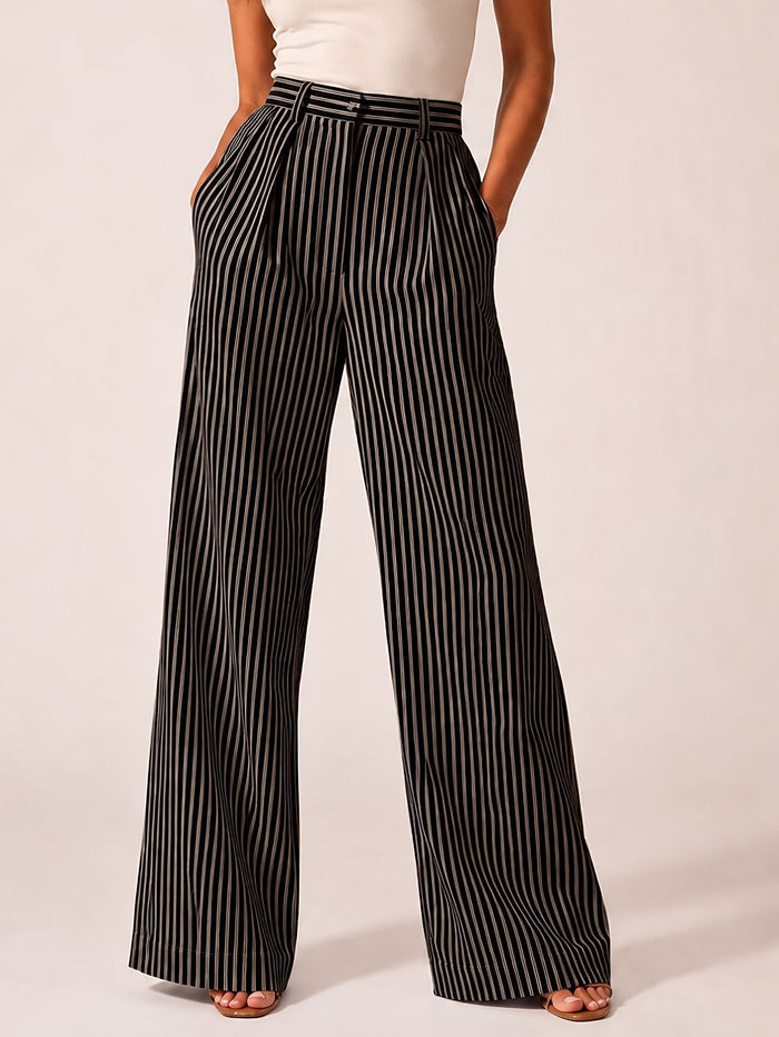 Stylish Striped Versatile Wide-leg Relaxed-fit Suit Trousers – Premium 0 | RICALOUX