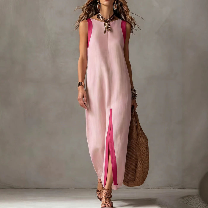 Summer New Womens Casual Chic Sleeveless Color-Block Split Dress – Premium 0 | RICALOUX