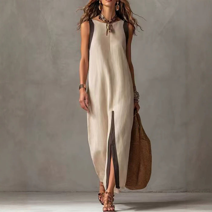Summer New Womens Casual Chic Sleeveless Color-Block Split Dress – Premium 0 | RICALOUX