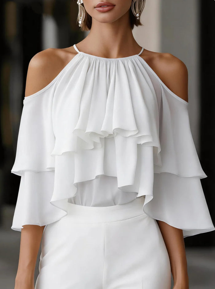 Summer Stylish And Elegant Versatile Off-shoulder Ruffled Chiffon Blouse – Premium 0 | RICALOUX