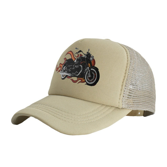 Summer Sun-Protection Breathable Outdoor Visor Cap With Motorcycle Print Baseball Hat by Ricaloux