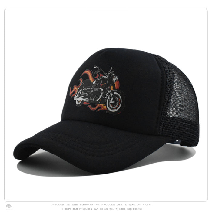 Summer Sun-Protection Breathable Outdoor Visor Cap With Motorcycle Print Baseball Hat by Ricaloux