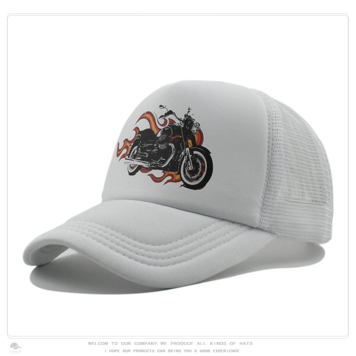 Summer Sun-Protection Breathable Outdoor Visor Cap With Motorcycle Print Baseball Hat by Ricaloux