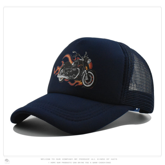 Summer Sun-Protection Breathable Outdoor Visor Cap With Motorcycle Print Baseball Hat by Ricaloux