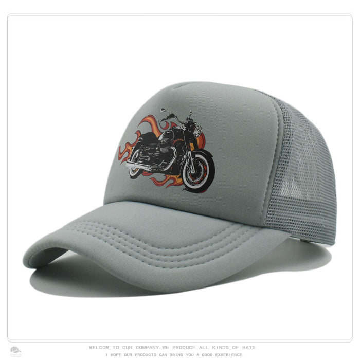 Summer Sun-Protection Breathable Outdoor Visor Cap With Motorcycle Print Baseball Hat by Ricaloux