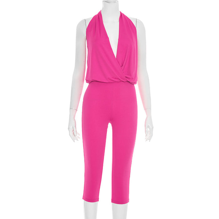 SummerAutumn New Womens Sleeveless Solid-Color Tight Cropped Jumpsuit With Flared Legs – Premium 0 | RICALOUX