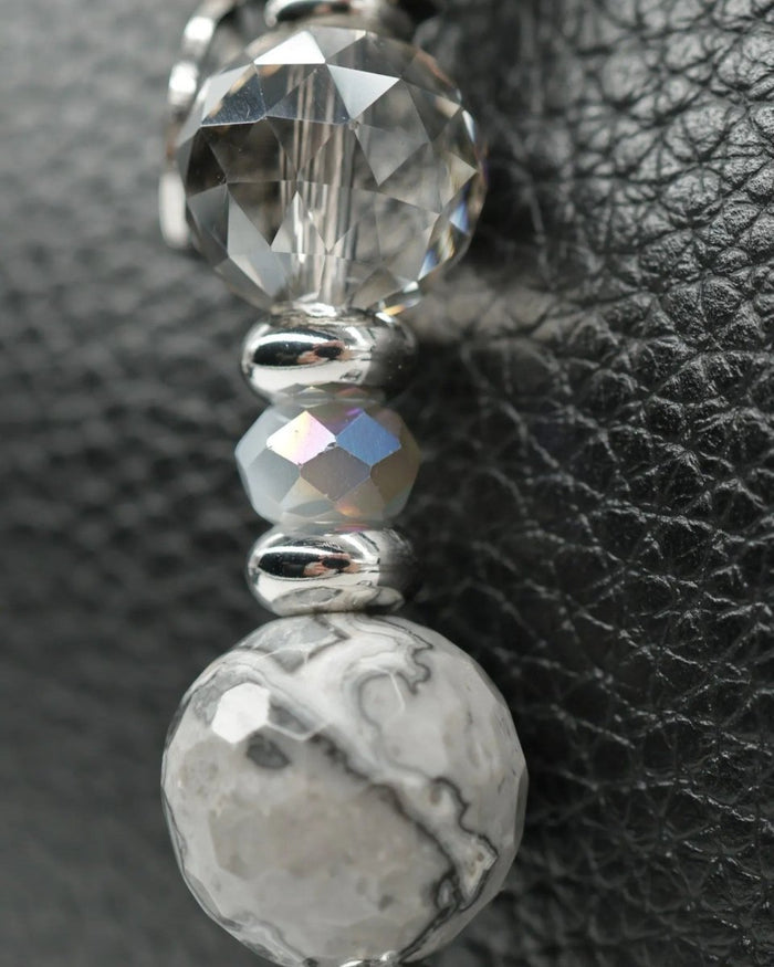 Electroplated white jade & faceted glass