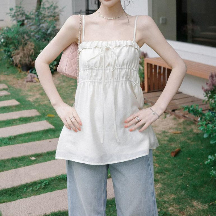 Sweet Slimming Linen Top With Thin Straps – Premium 0 | RICALOUX