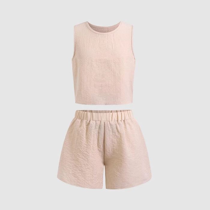 Sweet-style Apricot Two-piece Set For Girls Back-knot Vest And Shorts by Ricaloux