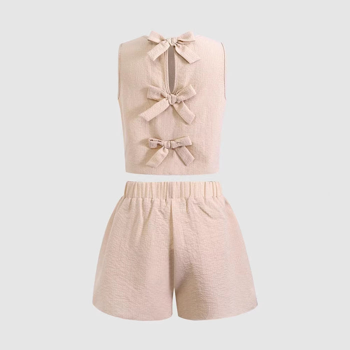 Sweet-style Apricot Two-piece Set For Girls Back-knot Vest And Shorts by Ricaloux