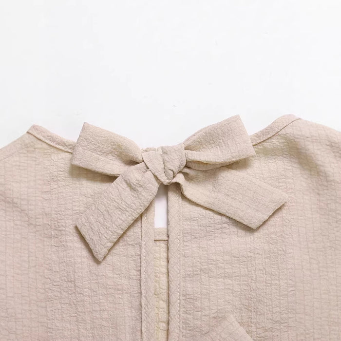 Sweet-style Apricot Two-piece Set For Girls Back-knot Vest And Shorts by Ricaloux