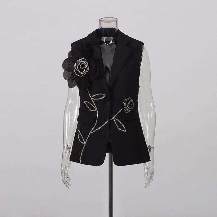 Tailored Sleeveless Blazer Vest & Wide Leg Trousers 2 Piece Floral Embroidery Suit Co-ord – Premium 4 | RICALOUX