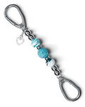 LD Keyfinder Teal My Heart-Mini keychain with teal swirl glass beads, a crystal center bead, and a rhinestone heart.