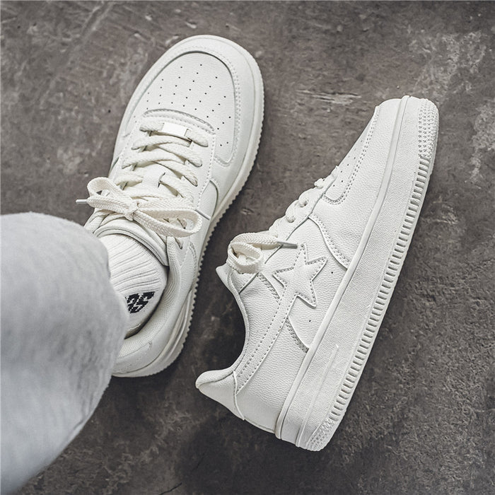 Thick Soled White Casual Sneakers For Men by Ricaloux