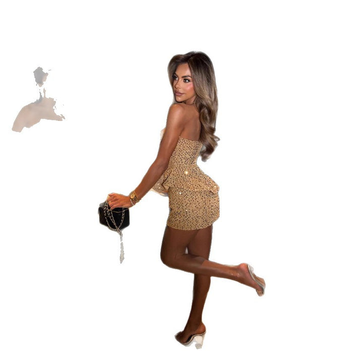 Tube-top Set Sequined Design Slimming Tube Top And Short Skirt – Premium 0 | RICALOUX