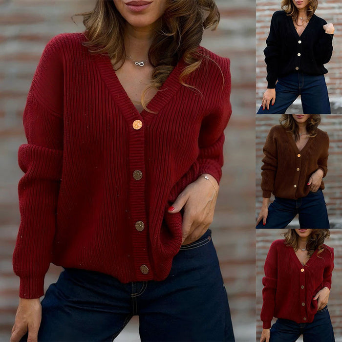 V-neck Knitted Cardigan Womens Sweater Coat by Ricaloux