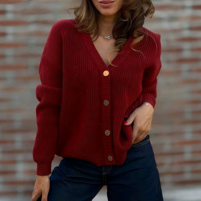 V-neck Knitted Cardigan Womens Sweater Coat by Ricaloux