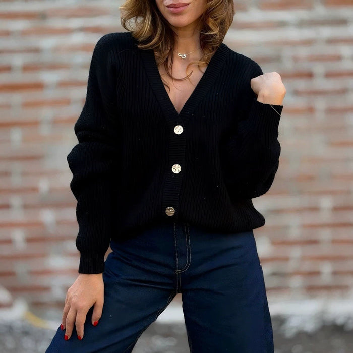 V-neck Knitted Cardigan Womens Sweater Coat by Ricaloux