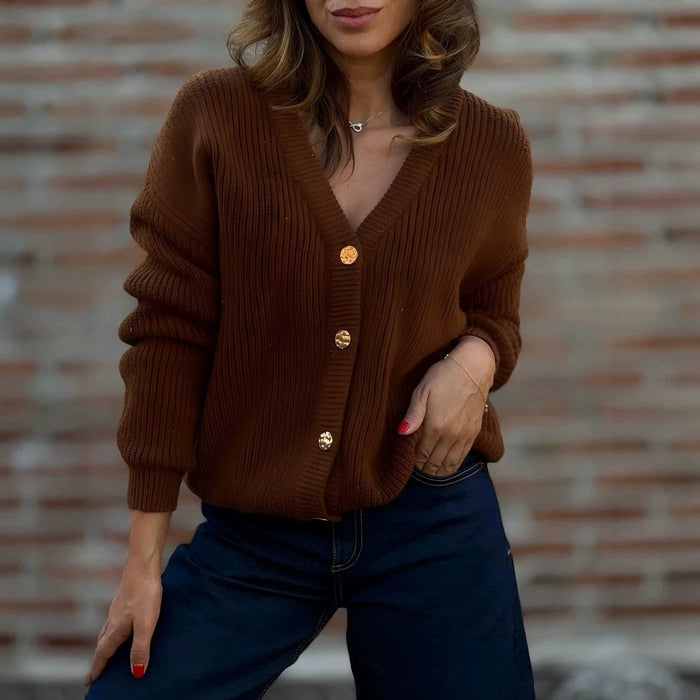 V-neck Knitted Cardigan Womens Sweater Coat by Ricaloux