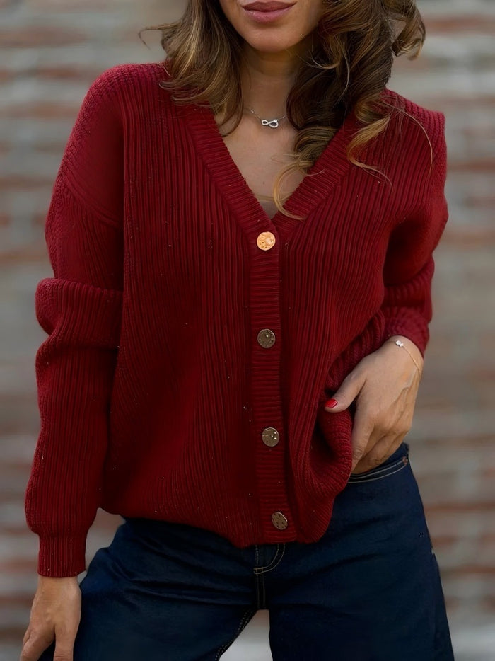 V-neck Knitted Cardigan Womens Sweater Coat by Ricaloux
