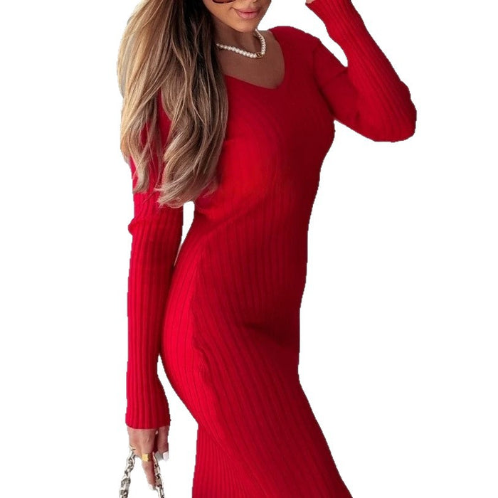 V-neck Long-sleeve Backless Sheath Dress by Ricaloux