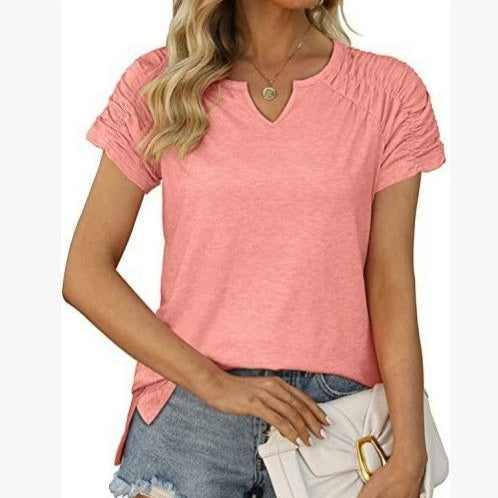 V-neck Raglan-sleeve Slit Casual Short Sleeve by Ricaloux
