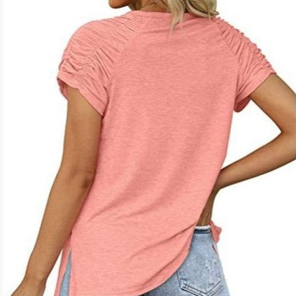 V-neck Raglan-sleeve Slit Casual Short Sleeve by Ricaloux