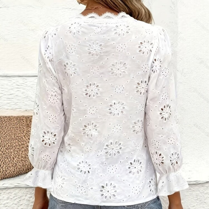 V-neck Ruffled Long-sleeve Top Elegant Style by Ricaloux
