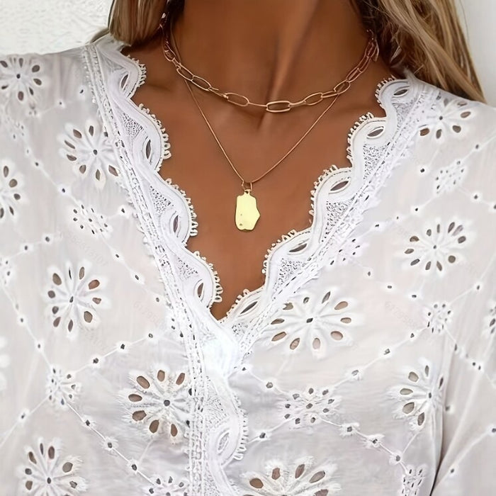 V-neck Ruffled Long-sleeve Top Elegant Style by Ricaloux