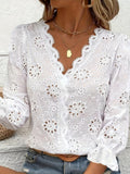 V-neck Ruffled Long-sleeve Top Elegant Style by Ricaloux