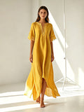 V-neck Short-sleeve Slit Bohemian Resort Dress by Ricaloux