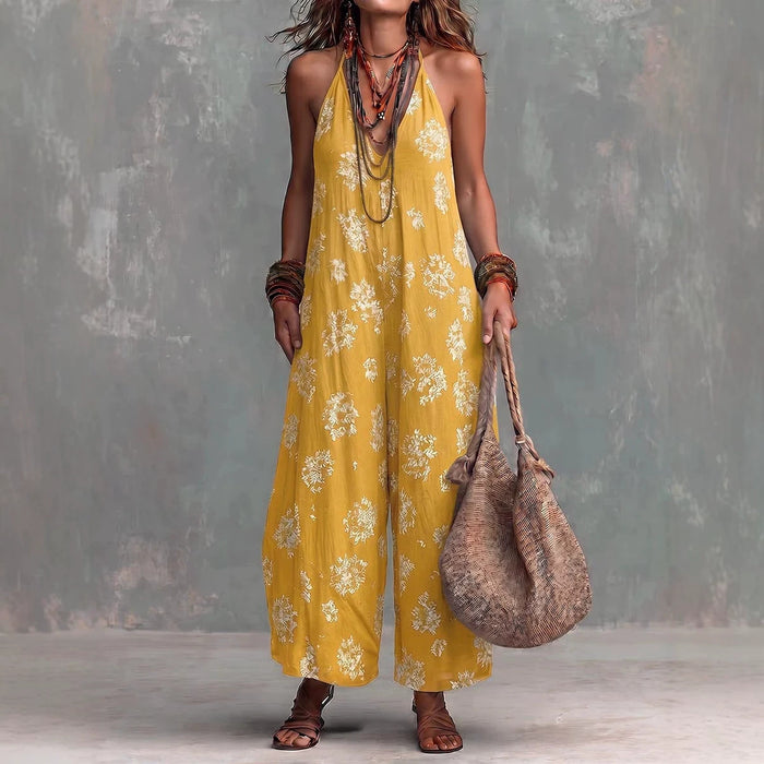 V-neck Sleeveless Printed Womens Jumpsuit by Ricaloux