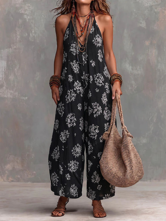 V-neck Sleeveless Printed Womens Jumpsuit by Ricaloux